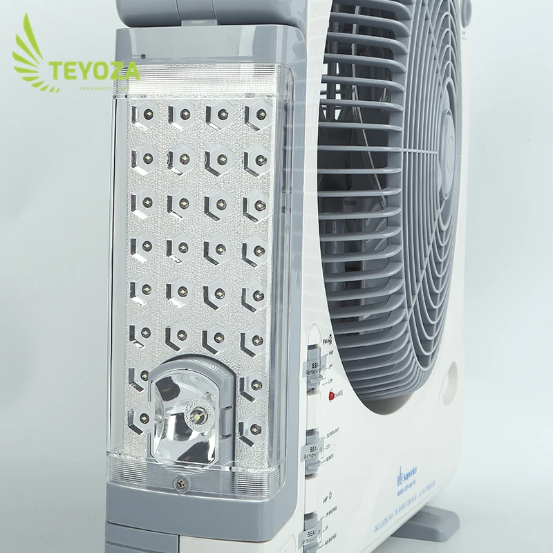 teyoza guangdong charging fan low price12 inch usb  rechargeable mini box emergency solar table fan with MP3 and FM radio