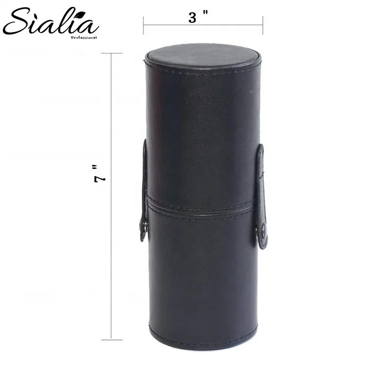 Personalized Portable Black Organic Cosmetic With Cup Holder Leather Case Fashionable Travel Makeup Brush Bag