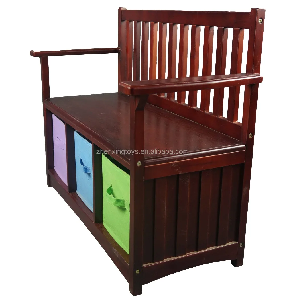 Brown wooden bench with storage box,wooden bench with back for kids