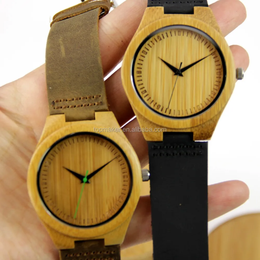 2017 Custom Logo Wooden Watch Mens Bamboo Watch with Green Hand