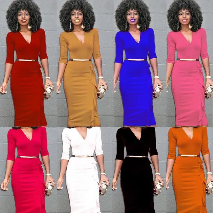 2019 Top Sell wholesale cheap Dresses OEM V neck Latest Fashion Express Woman Dress