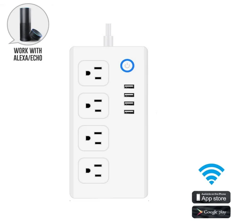 Умная Сетевая розетка с Wi-Fi, 4 розетки переменного тока, 4 USB-порта, работает с ALexa
