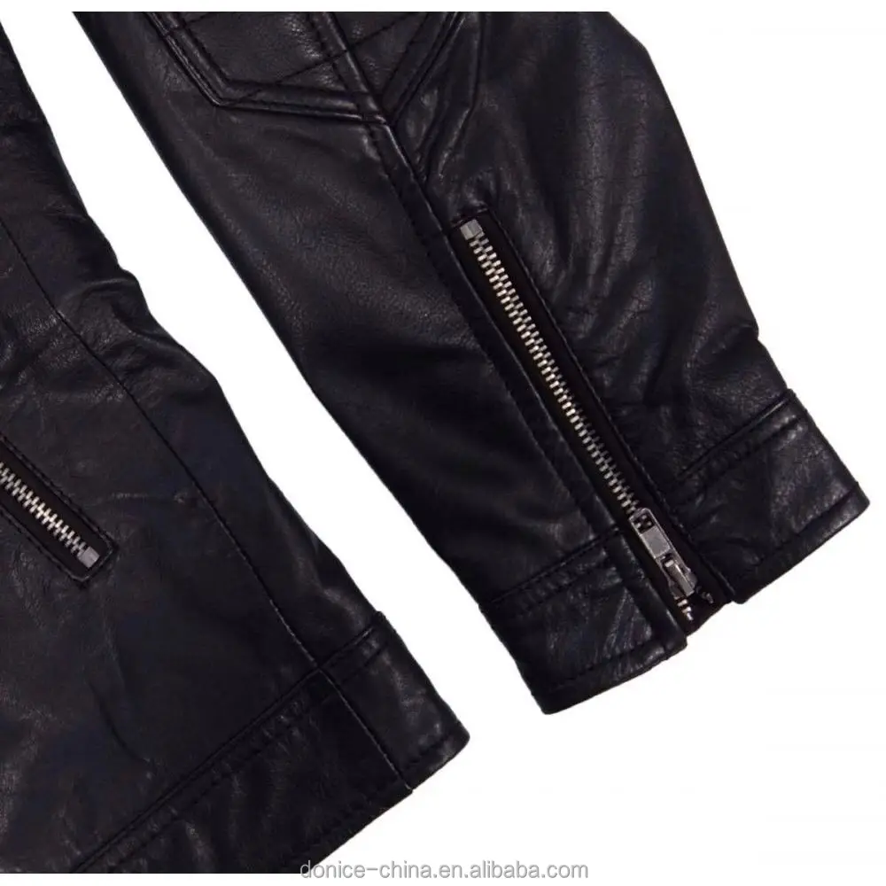 Sponge Quilting Buffalo Male Zip Cuff  Leather Jacket genuine cow skin mens jacket