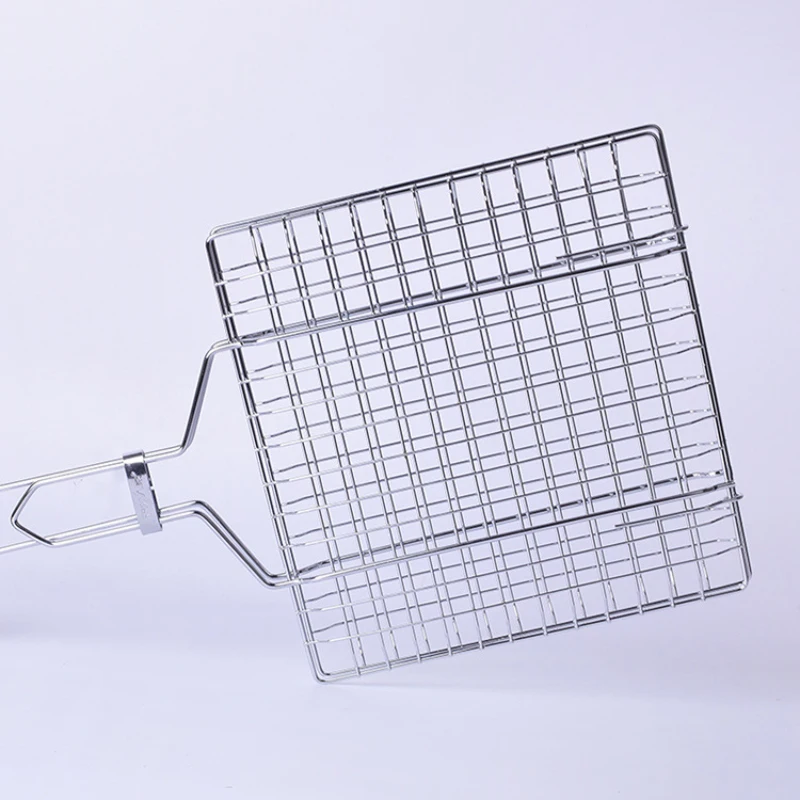 Stainless Steel Barbecue Net Grilled Fish Clip High Temperature Resistance Wooden Handle Thickened Bold Plating Toast Clamp h4