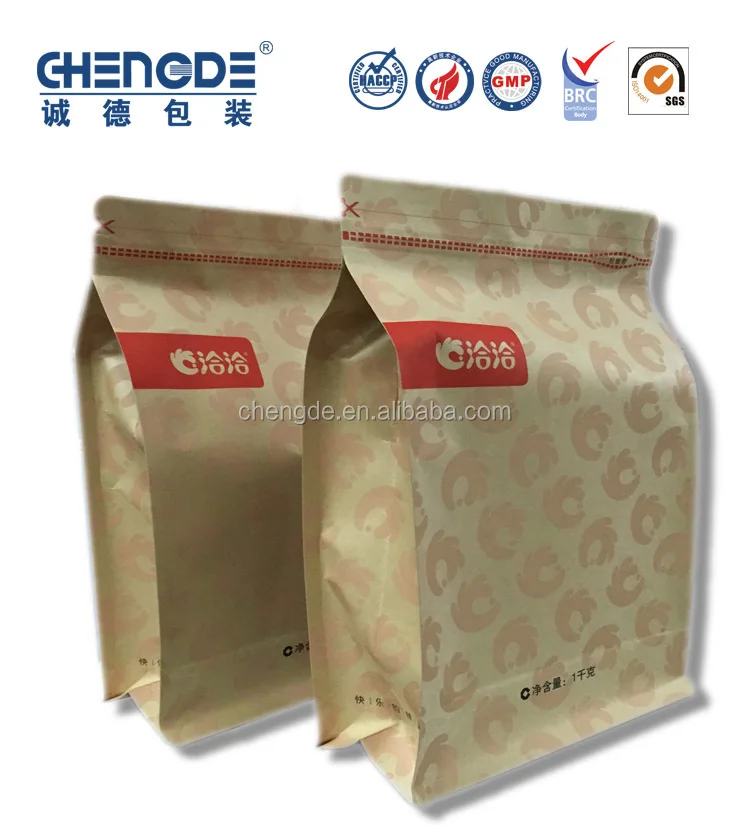 Quad Мешок Уплотнения плоское дно Resealable молния крафт-бумаги пищевой упаковки пакеты крафт-бумаги мешок