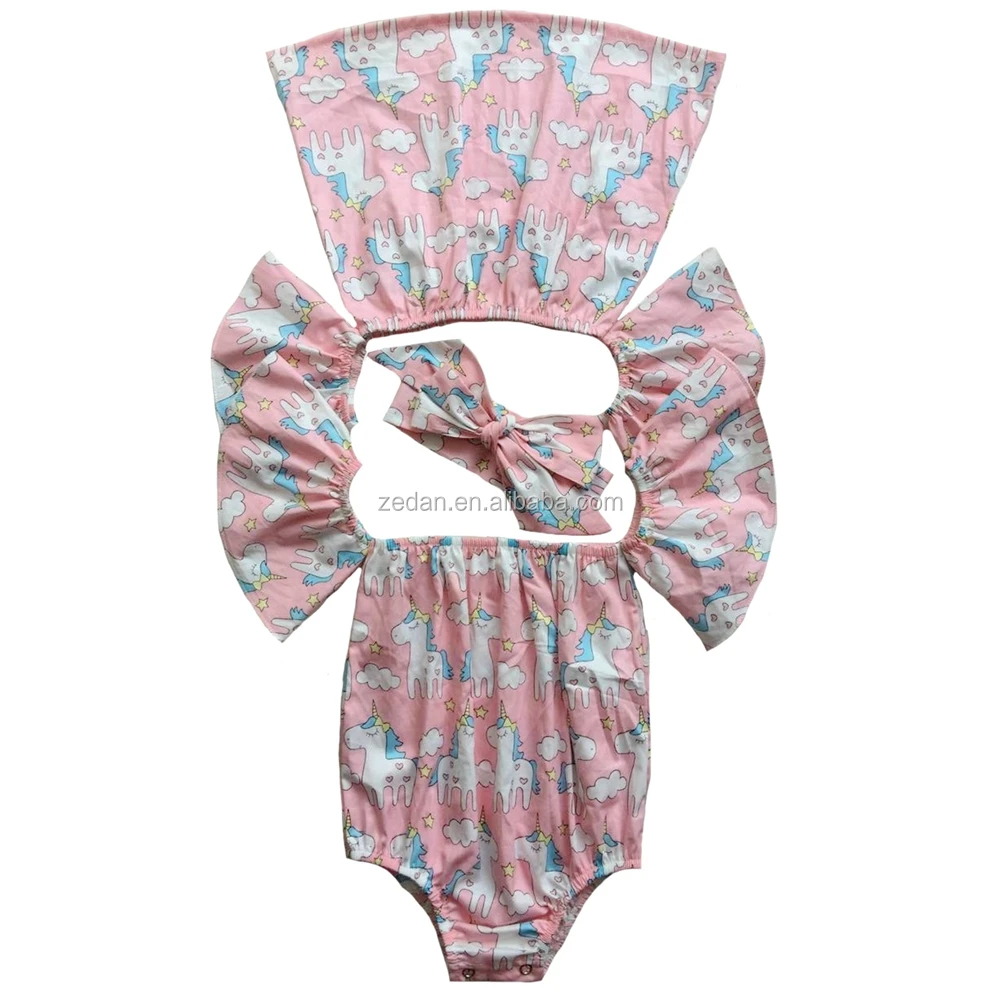 
baby girls Summer off shoulder top matching headband unicorn and rainbow printed cotton t-shirt crop tops 