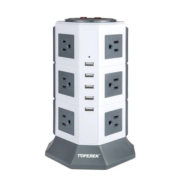 Extension Cord Power Strip Tower 12 Outlet 5 USB Ports with US plug socket