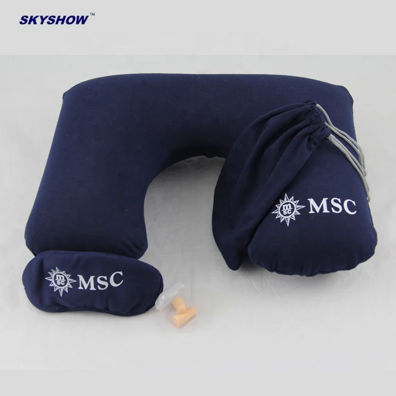 Hot selling inflatable u shape pillow airplane travel kit