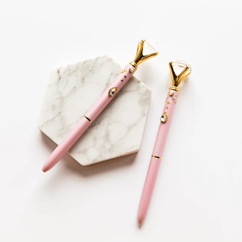 high quality kwaii korea stationery wholesale 0.7mm fancy pink cute diamond metal ballpoint pen