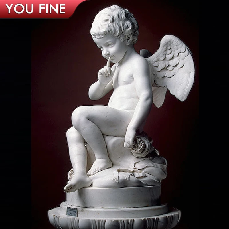 Customization Hand Carving Natural Marble Menacing Cupid Beautiful Nude Little Angel Figure Statue 