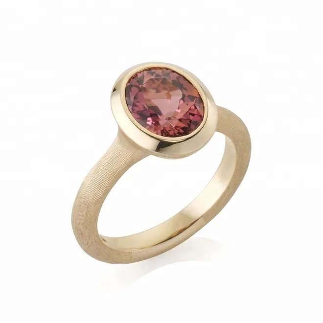 custom pink tourmaline jewelry single stone ring 14k real gold jewellery