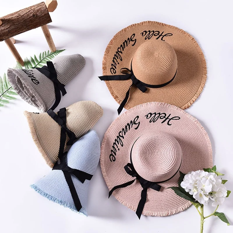 Летняя женская модная пляжная соломенная шляпа с широкими полями (62171138908)