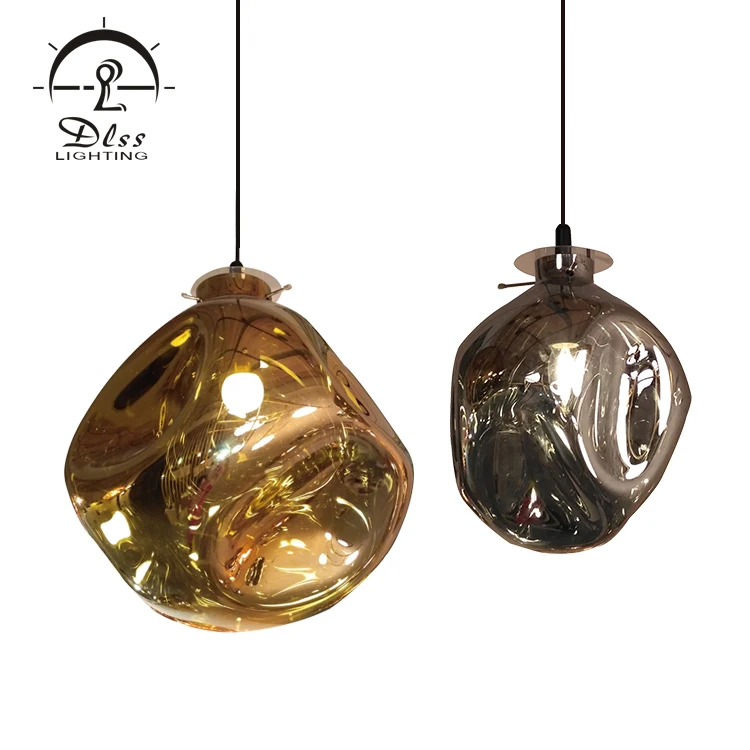 
Fashion Indoor Lighting Suspension Amber Smoky Blue Silver Gold Glass E27 Pendant Lamp 
