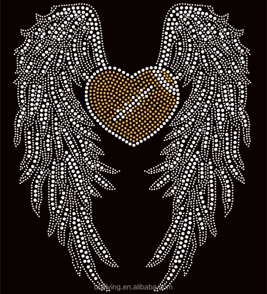 Custom Large Angel wing Rhinestone Transfer Iron On Hot Fix Motif Bling Applique