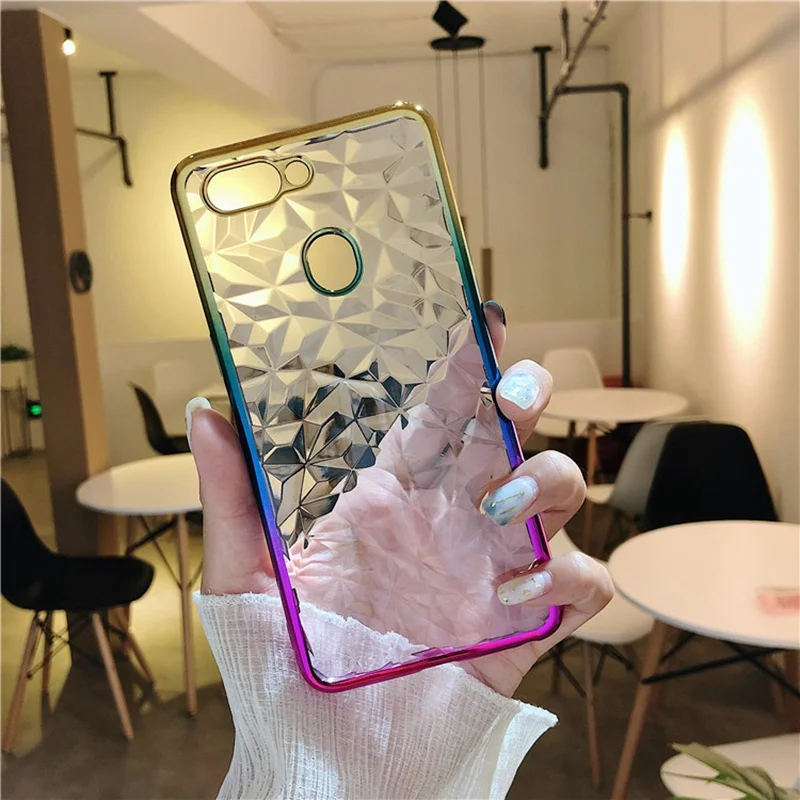 Simple 3D Gradient Plating Soft TPU Phone Case For OPPO A3 A5 A71 A83/A1 F7 F9 Pro R15 Pro Dream A77 F5 Youth/A73 R11S Plus