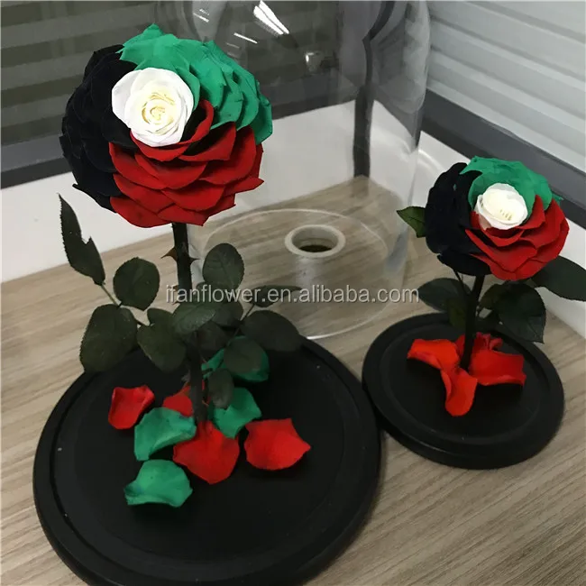 UAE flag wholesale preserved roses in glass fresh cut flowers blue roses for national day gift