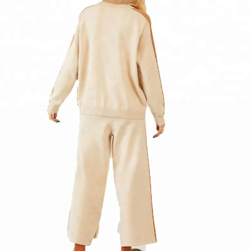 P19B70HX женский зимний кашемировый спортивный модный контрастный костюм с воротником-черепахой и брюками