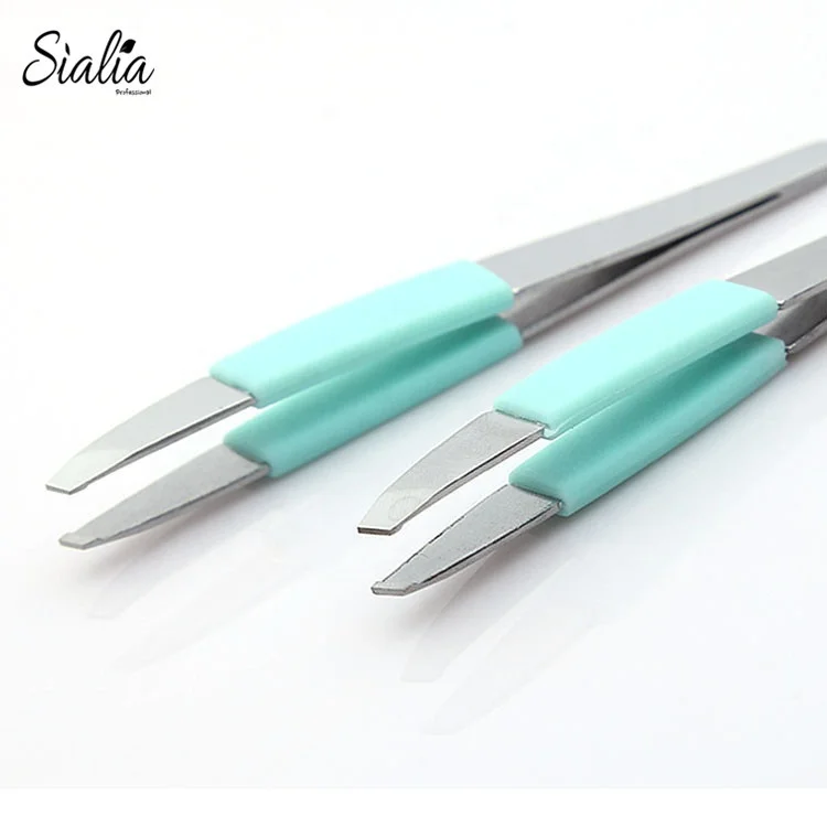 Sialia Wholesale Private Label Angled Slanted Eyebrow Tweezers High Quality Stainless Steel Eyebrow Clip