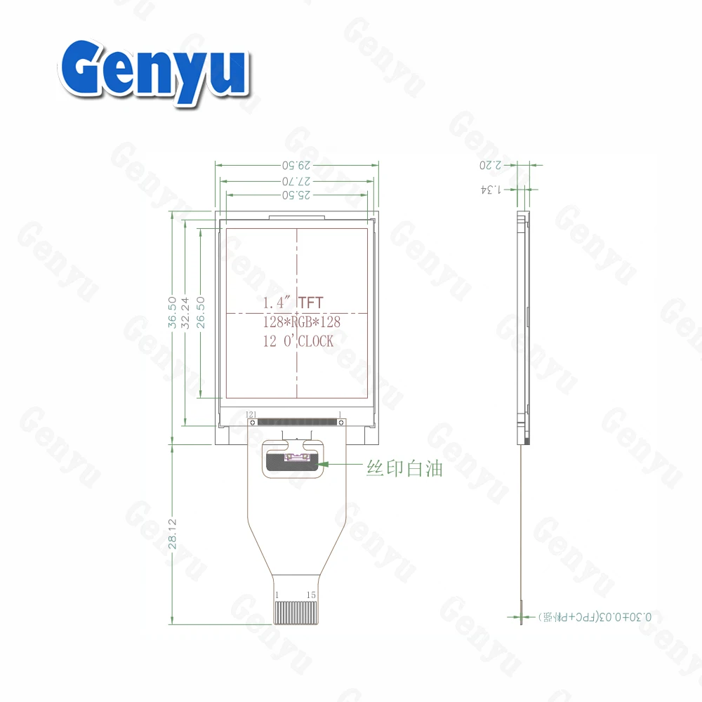  15 Pin ZIF тип полный цветной ЖК-дисплей 128x128 Графический 1 4 дюймов tft для потребительской электроники применение