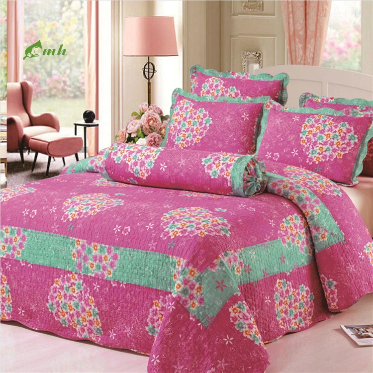 Modern Luxurious Reversible Bed Cover Queen Size Floral Printed Bedspread Coverlet