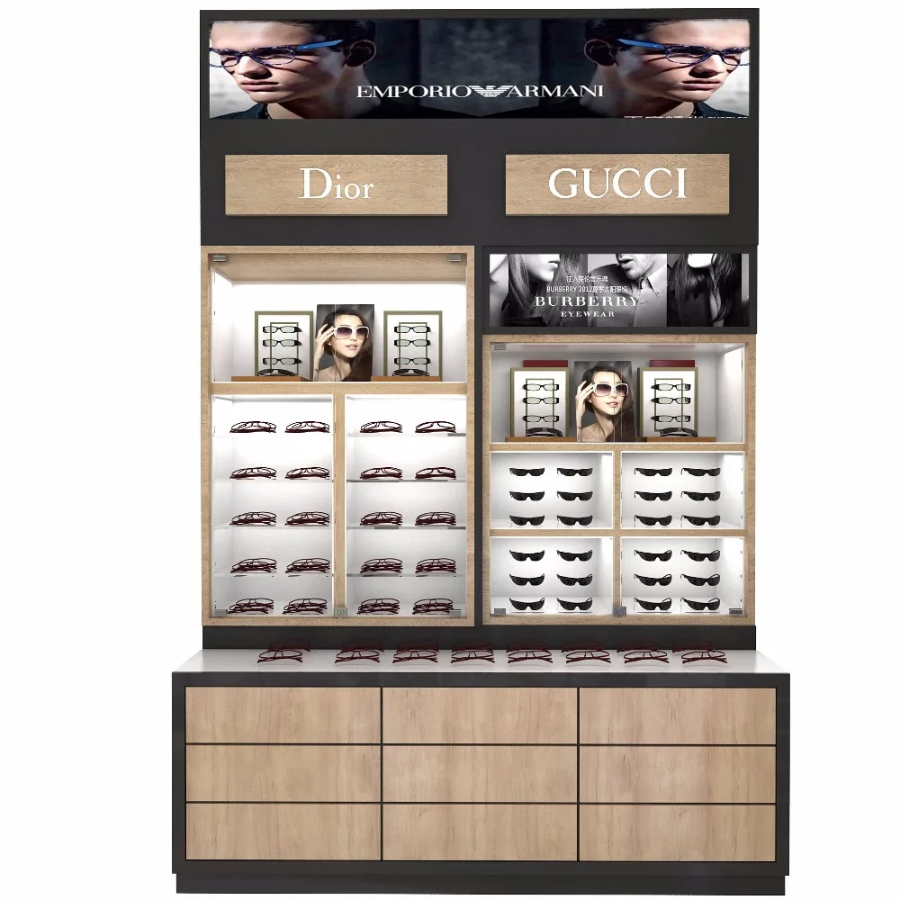 Professional Commercial Wall Mounted Lockable Showcase Retail Modern Glass Ideas Optical Shop Names Display Cabinets