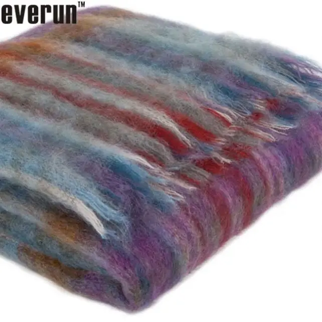 100% acrylic faux check mohair cardigan sofa throw blanket