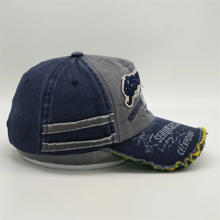 Wholesale Custom Washed Cotton Hat 5 Panel Applique Embroidery Worn-Out Plain Distressed Baseball Cap