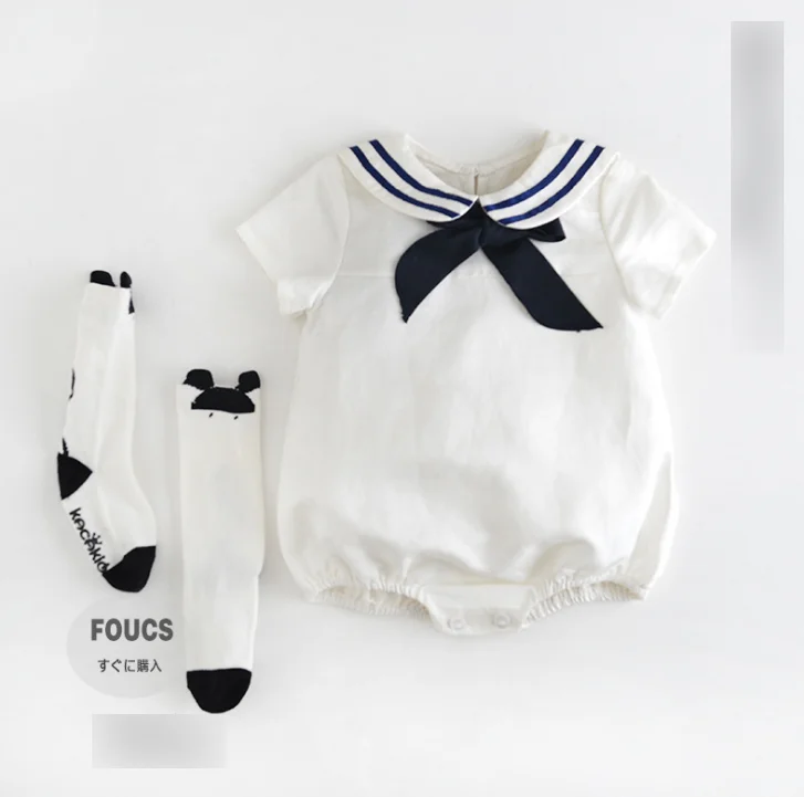 Summer short sleeve clothes Newborn Baby Sailor Romper Navy Suit Grow Outfit