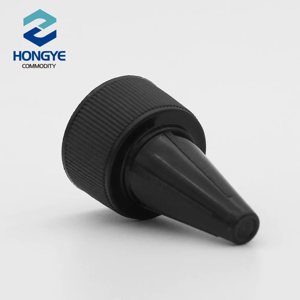 28/410 black sharp pointed mouth cap push pull bottle cap for dropper bottle