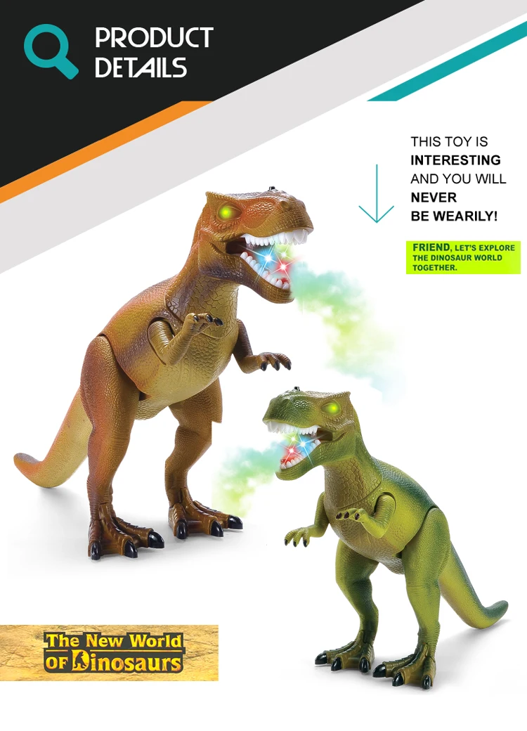 Toy realistic remote control walking dinosaurs models with spray function made in china