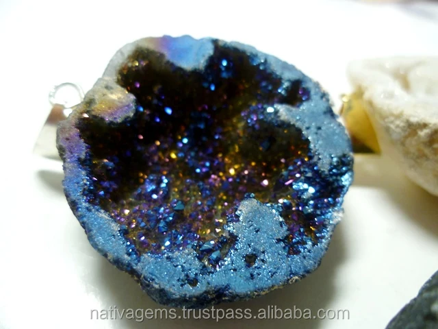 MOROCCAN COATED GEODE DRUZY PENDANT Unisex Number Pattern Stone Pendant Children Jewelry Crystals Agate Jade Main Materials Gift