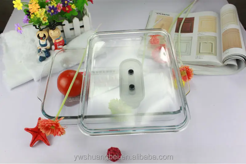 3L Square Cookware Tempered Glass Plate Baking Heat Resistant Glass Food Container With Lid