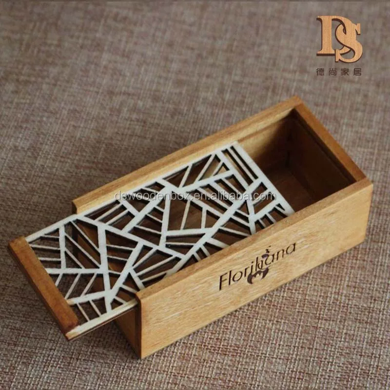 Europe Style Laser-Cut Wooden Ring Box with Hollow Flower Decoration Lid New Design Bamboo Material Wooden Bead Chain Box