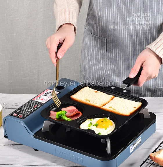 Aluminum non stick non-stick 3 three section divided in 1 one grill fry pan