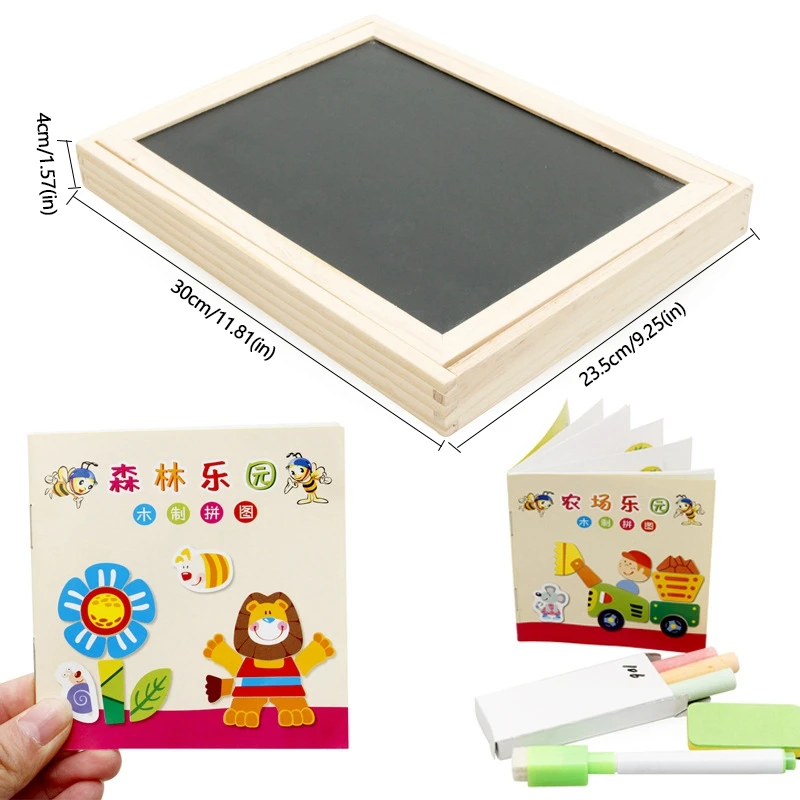2022 New Design Double Side Dry Erase Wooden Magnetic Drawing Board With Magnetic Wooden Puzzle
