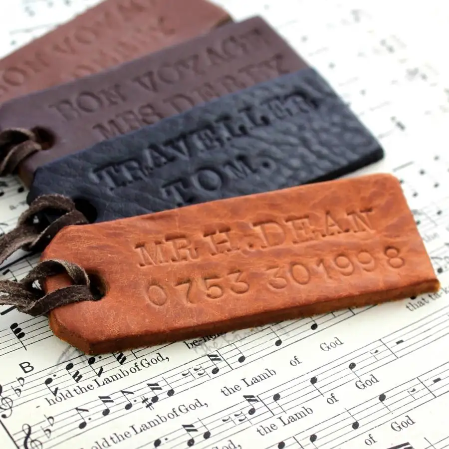 Handstamped Leather Luggage Tag Personalized Engrave Leather Luggage Tag Travel Single Sided Monogrammed for wedding favor