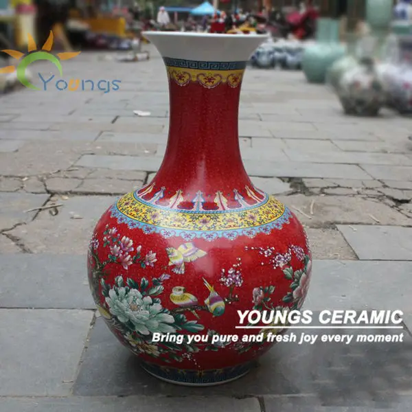 Chinese H56cm Big Red Ceramic Decorative Floor Vases For Home Hotel