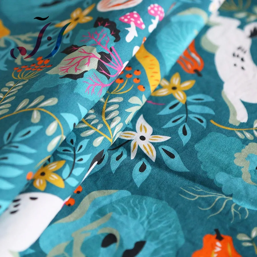 
Digital printing cute rabbit design on cotton plain poplin fabric for kids and dress 