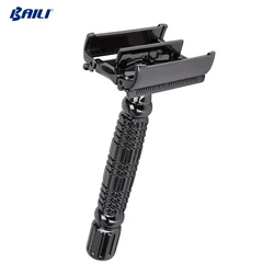 Straight Long handed Metal stainless steel butterfly open cut throats razor double edged blade razor safety shaving travel set