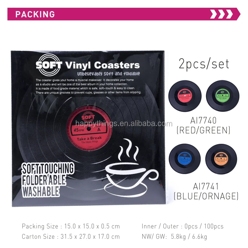 Custom Logo Promotional item Retro Vinyl CD Record Soft Silicone Cup Mat