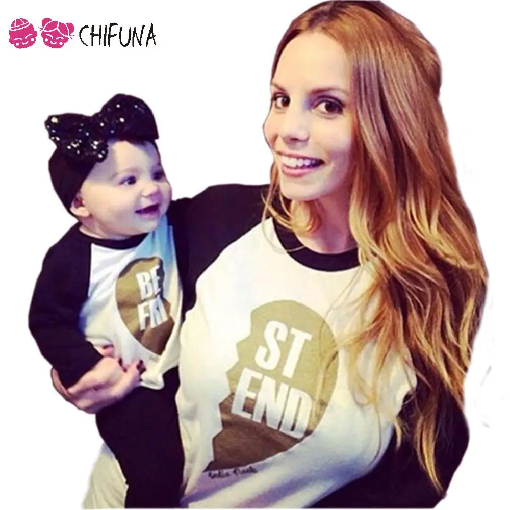 2016 Spring Autumn Matching Family Clothing Outfit Letter Print Long Sleeve T Shirt For Mom And