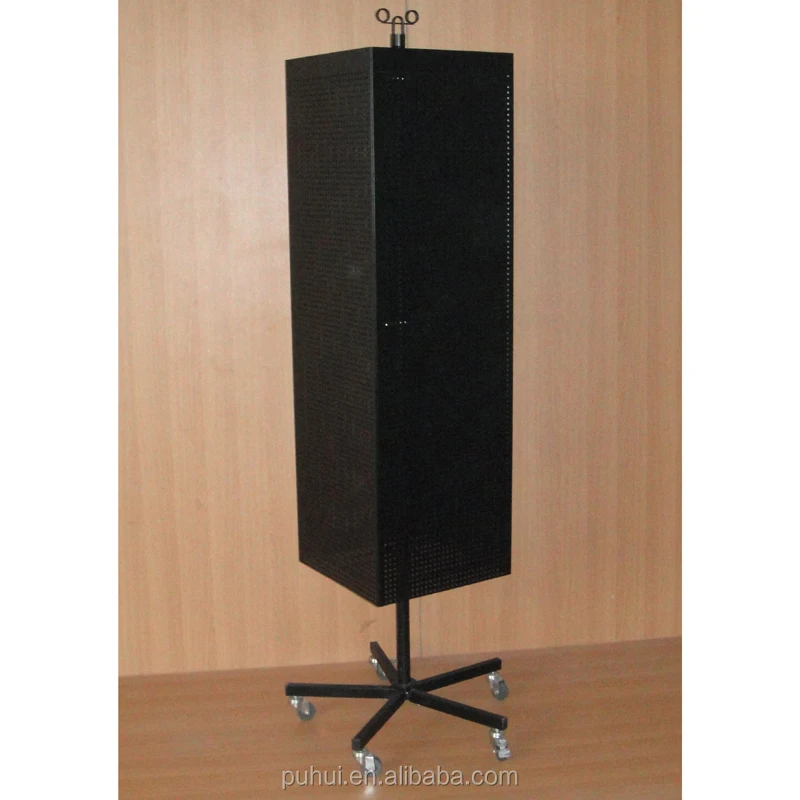 Products Exposition Retail Shop 4 Sides Metal Floor Revolving Display Fixture with Hooks Hanger