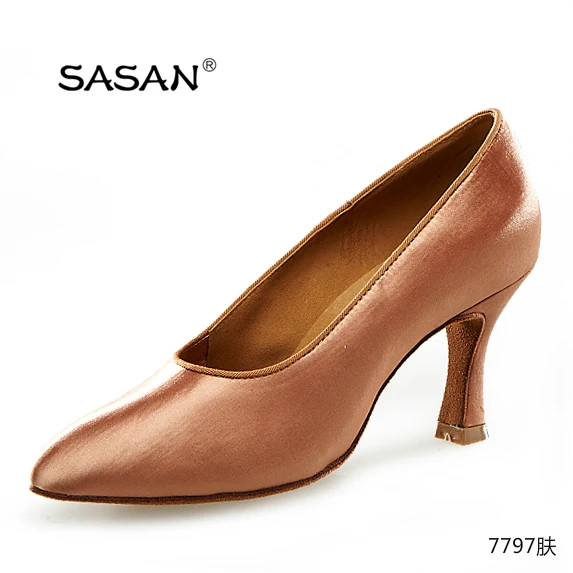Wide Fitness Classic Flesh Satin Woman Ballroom Dance Shoes Social Dance Shoes Salsa Dance Shoes 7797