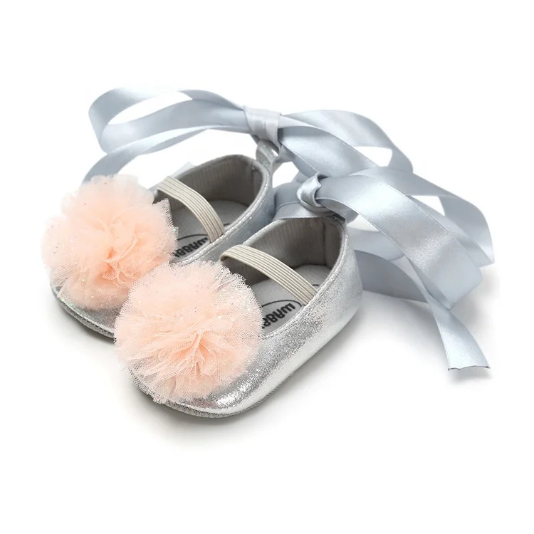 Cute PU Leather fluff ball girl princess mary jane baby shoes for girl