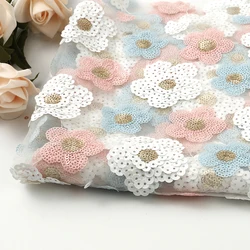 Fashion design quality factory fine workmanship 3D embossed mesh sequin fabric for girls