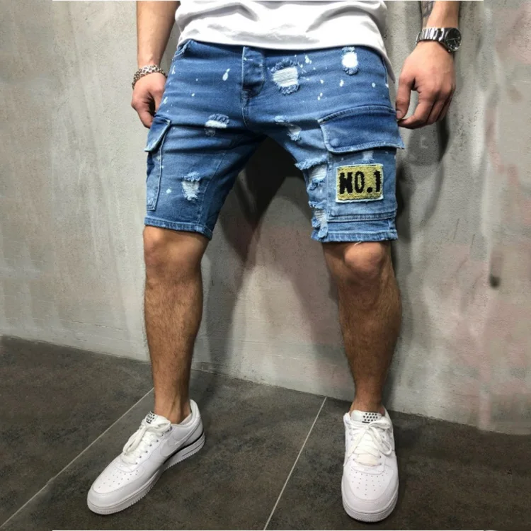 Джинсы мужские короткие с дырками, облегающие брюки из денима, Молодежные узкие прямые модные джинсы, Европейская и американская мода, лето