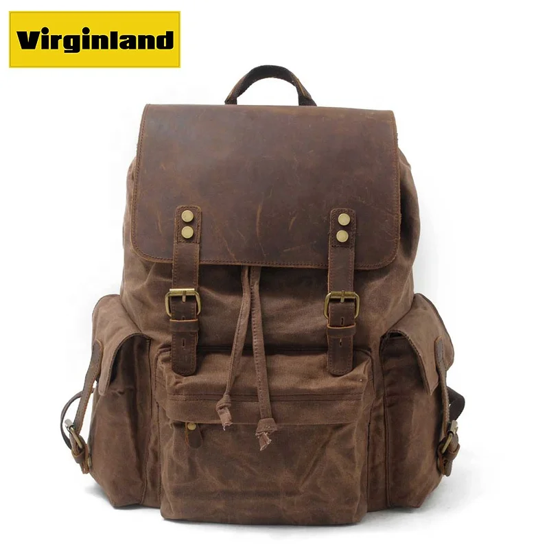 F9151 Europe Vintage New Model Outside Waxed Canvas Travel Backpack
