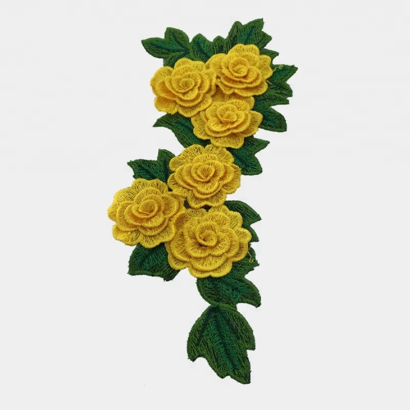 3D Deep Red Rose Flower Patch Embroidery Iron On Applique Patch For Clothing Craft Repair Sticker for Dress Hat Bags