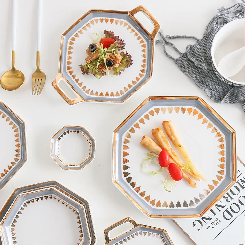 Luxury Modern Design Simple White And Golden Ceramic Dinner Plate Set Jogo De Jantar For Sale