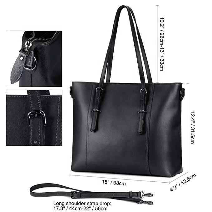 
Custom black Leather Laptop shoulder bag Business tote Bag for women 